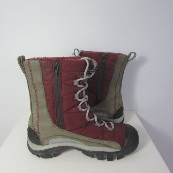 Keen Women 8 Vail Red Tan Leather  Insulated Waterproof Lace Zip Boots 38.5 - Picture 12 of 16